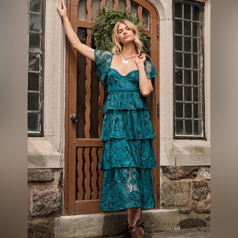 Altar'd State Arula Size XL~X Roxanne Layered Maxi Dress Emerald Green NWT